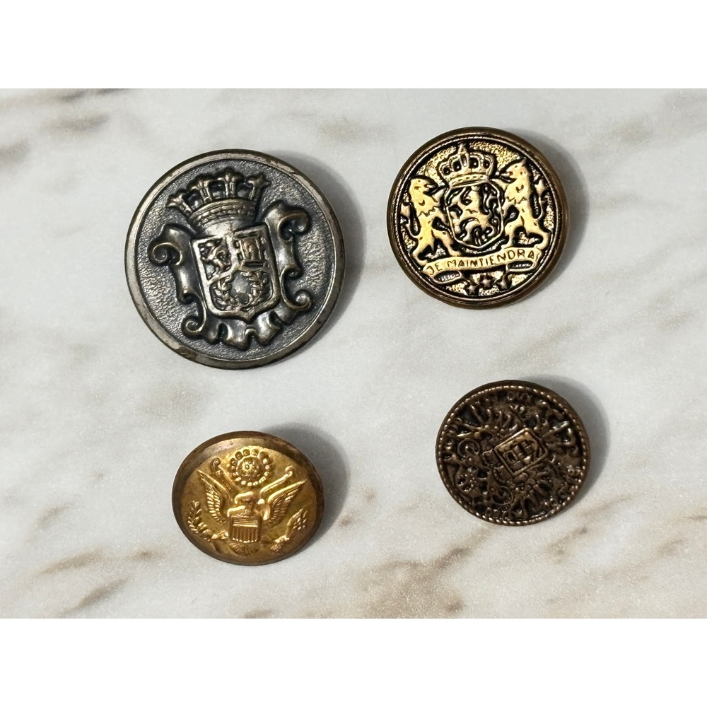 Vintage Military & Heraldic Blazer Buttons Lot of 4 - US Eagle & European Crests